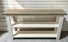 Load image into Gallery viewer, Handmade Farmhouse Bookshelf: Gray Top, White Base Console Table
