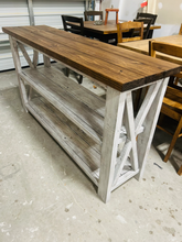 Load image into Gallery viewer, Handmade Farmhouse Buffet: Red Mahogany Top, Distressed White Base
