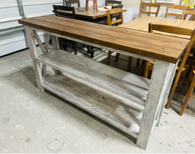 Load image into Gallery viewer, Handmade Farmhouse Buffet: Red Mahogany Top, Distressed White Base
