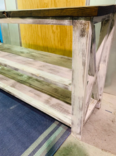 Load image into Gallery viewer, Rustic Wooden Buffet Table: Farmhouse Console with Distressed White Base
