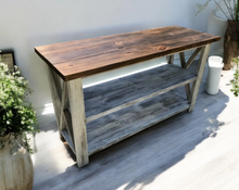 Load image into Gallery viewer, Rustic Farmhouse Sideboard: Distressed White, Dark Walnut Top
