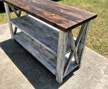 Load image into Gallery viewer, Rustic Farmhouse Sideboard: Distressed White, Dark Walnut Top
