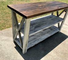 Load image into Gallery viewer, Rustic Farmhouse Sideboard: Distressed White, Dark Walnut Top
