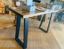 Load image into Gallery viewer, Industrial Farmhouse Entryway Table: Honey Brown Wood &amp; Black Steel
