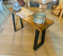 Load image into Gallery viewer, Industrial Farmhouse Entryway Table: Honey Brown Wood &amp; Black Steel
