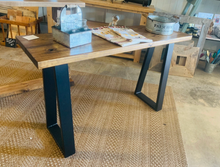 Load image into Gallery viewer, Industrial Farmhouse Entryway Table: Honey Brown Wood &amp; Black Steel
