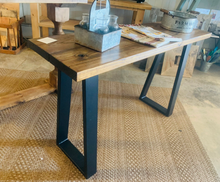 Load image into Gallery viewer, Industrial Farmhouse Entryway Table: Honey Brown Wood &amp; Black Steel

