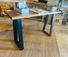 Load image into Gallery viewer, Industrial Farmhouse Entryway Table: Honey Brown Wood &amp; Black Steel
