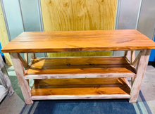 Load image into Gallery viewer, Rustic Farmhouse Buffet Table: Distressed White &amp; Gunstock Shelving
