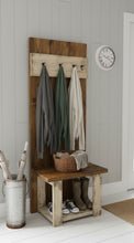 Load image into Gallery viewer, Rustic Farmhouse Hall Tree: Solid Wood Entryway Bench with Storage
