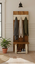 Load image into Gallery viewer, Rustic Farmhouse Hall Tree: Solid Wood Entryway Bench with Storage
