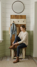 Load image into Gallery viewer, Rustic Farmhouse Hall Tree: Solid Wood Entryway Bench with Storage
