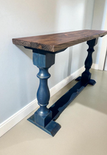 Load image into Gallery viewer, Rustic Farmhouse Entryway Table: Distressed Royal Blue, Provincial Top
