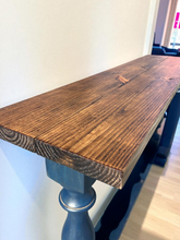 Load image into Gallery viewer, Rustic Farmhouse Entryway Table: Distressed Royal Blue, Provincial Top
