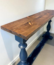 Load image into Gallery viewer, Rustic Farmhouse Entryway Table: Distressed Royal Blue, Provincial Top
