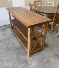 Load image into Gallery viewer, Rustic Wooden Buffet Table: Farmhouse Console Table, Brown Walnut Stain
