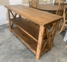 Load image into Gallery viewer, Rustic Wooden Buffet Table: Farmhouse Console Table, Brown Walnut Stain
