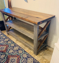 Load image into Gallery viewer, Rustic Wooden Buffet Table: Farmhouse Console with Gray Base
