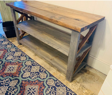 Load image into Gallery viewer, Rustic Wooden Buffet Table: Farmhouse Console with Gray Base
