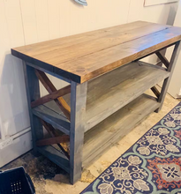 Load image into Gallery viewer, Rustic Wooden Buffet Table: Farmhouse Console with Gray Base
