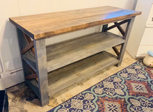 Load image into Gallery viewer, Rustic Wooden Buffet Table: Farmhouse Console with Gray Base
