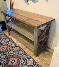 Load image into Gallery viewer, Rustic Wooden Buffet Table: Farmhouse Console with Gray Base
