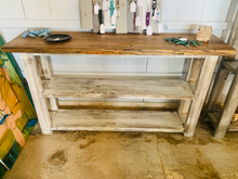 Load image into Gallery viewer, Rustic Farmhouse Bookshelf: Light Walnut Top, Distressed White Base
