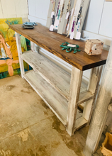 Load image into Gallery viewer, Rustic Farmhouse Bookshelf: Light Walnut Top, Distressed White Base
