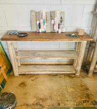 Load image into Gallery viewer, Rustic Farmhouse Bookshelf: Light Walnut Top, Distressed White Base
