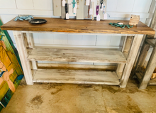 Load image into Gallery viewer, Rustic Farmhouse Bookshelf: Light Walnut Top, Distressed White Base
