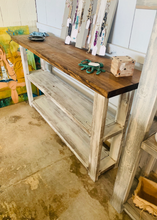 Load image into Gallery viewer, Rustic Farmhouse Bookshelf: Light Walnut Top, Distressed White Base
