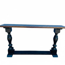 Load image into Gallery viewer, Farmhouse Entryway Table: Distressed Black Console Table with Provincial Brown Top
