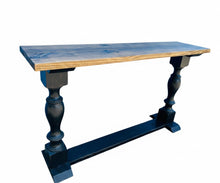 Load image into Gallery viewer, Farmhouse Entryway Table: Distressed Black Console Table with Provincial Brown Top
