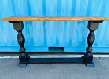 Load image into Gallery viewer, Farmhouse Entryway Table: Distressed Black Console Table with Provincial Brown Top

