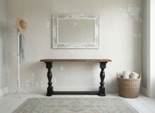 Load image into Gallery viewer, Farmhouse Entryway Table: Distressed Black Console Table with Provincial Brown Top
