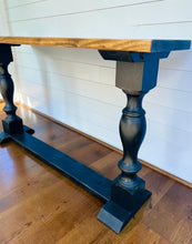 Load image into Gallery viewer, Farmhouse Entryway Table: Distressed Black Console Table with Provincial Brown Top
