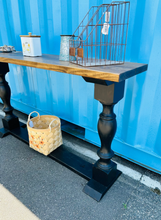 Load image into Gallery viewer, Farmhouse Entryway Table: Distressed Black Console Table with Provincial Brown Top
