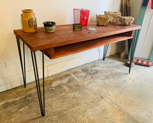 Load image into Gallery viewer, Handmade Industrial Desk: Gunstock Wood Top, Hairpin Metal Legs
