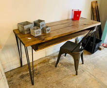 Load image into Gallery viewer, Handmade Industrial Desk: Provincial Wood Top with Hairpin Metal Legs
