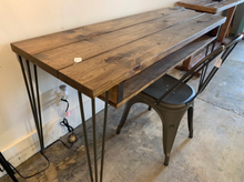 Load image into Gallery viewer, Handmade Industrial Desk: Provincial Wood Top with Hairpin Metal Legs
