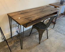 Load image into Gallery viewer, Handmade Industrial Desk: Provincial Wood Top with Hairpin Metal Legs

