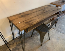 Load image into Gallery viewer, Handmade Industrial Desk: Provincial Wood Top with Hairpin Metal Legs
