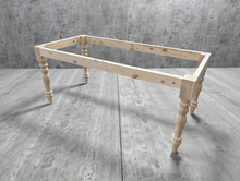 Load image into Gallery viewer, DIY Farmhouse Table Kit Turned Legs Unfinished Wood Base Fits 5-Foot or 6-Foot Tops
