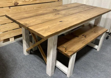 Load image into Gallery viewer, DIY Farmhouse Table Legs Wooden X Brace Base Rustic Dining Furniture Custom Build
