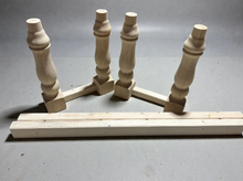 Load image into Gallery viewer, DIY Farmhouse Bench Kit Turned Legs Unfinished Wood Base Fits 4-Foot or 5-Foot Seating
