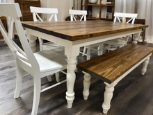Load image into Gallery viewer, DIY Farmhouse Bench Kit Turned Legs Unfinished Wood Base Fits 4-Foot or 5-Foot Seating
