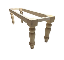 Load image into Gallery viewer, DIY Farmhouse Bench Kit Turned Legs Unfinished Wood Base Fits 4-Foot or 5-Foot Seating
