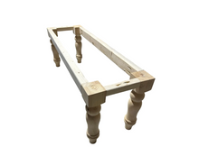Load image into Gallery viewer, DIY Farmhouse Bench Kit Turned Legs Unfinished Wood Base Fits 4-Foot or 5-Foot Seating
