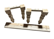 Load image into Gallery viewer, DIY Farmhouse Bench Kit Turned Legs Unfinished Wood Base Fits 4-Foot or 5-Foot Seating
