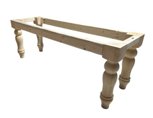 Load image into Gallery viewer, DIY Farmhouse Bench Kit Turned Legs Unfinished Wood Base Fits 4-Foot or 5-Foot Seating
